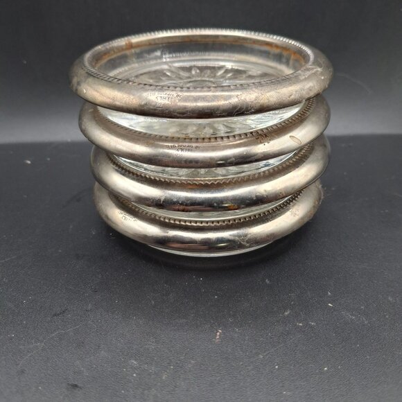 Set Of 4 Vintage Silverplate Rims & Starburst Glass Coasters Made In Italy - Picture 7 of 7